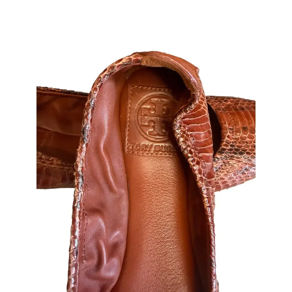 Tory Burch Eddie Snake Python Print Ballet Flats Whiskey 7